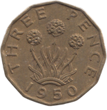 1950 BRASS THREEPENCE ( AUNC ) REF 4
