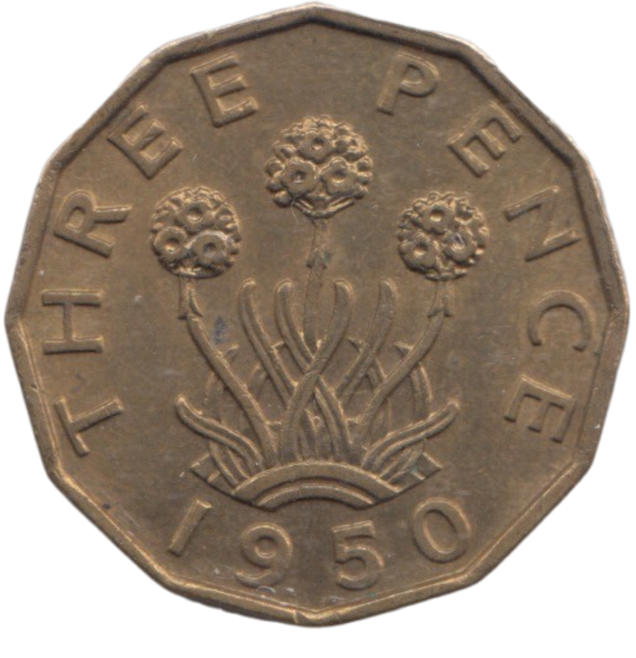 1950 BRASS THREEPENCE ( AUNC ) REF 3
