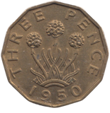 1950 BRASS THREEPENCE ( AUNC ) REF 3