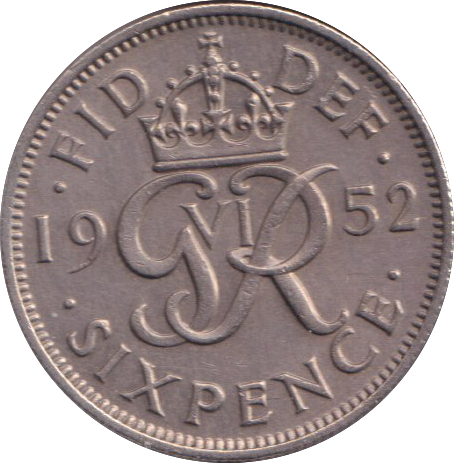 1952 SIXPENCE ( EF)