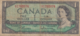 1954 ONE DOLLAR CANADA BANKNOTE REF-1775