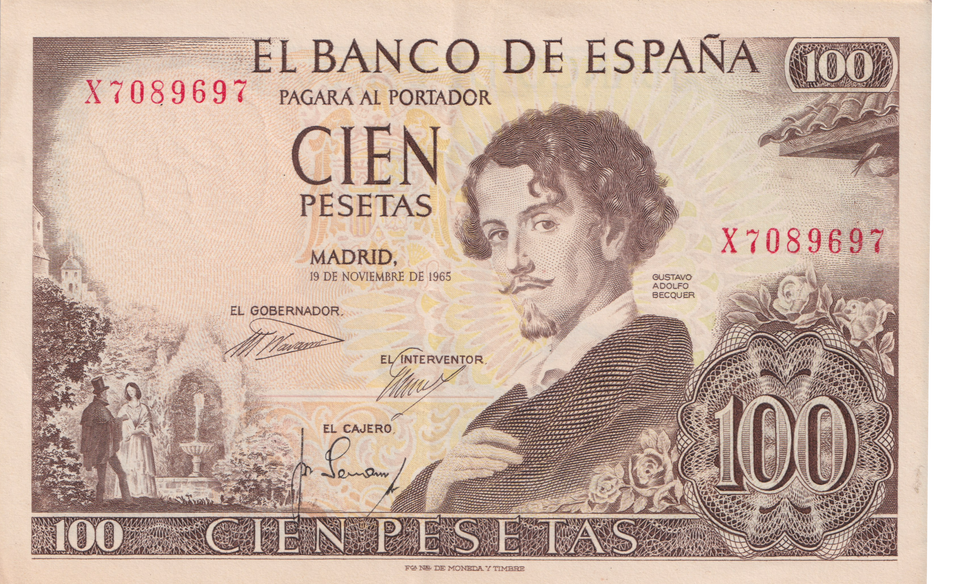 1965 SPAIN 100 PESTAS BANKNOTE REF-1700