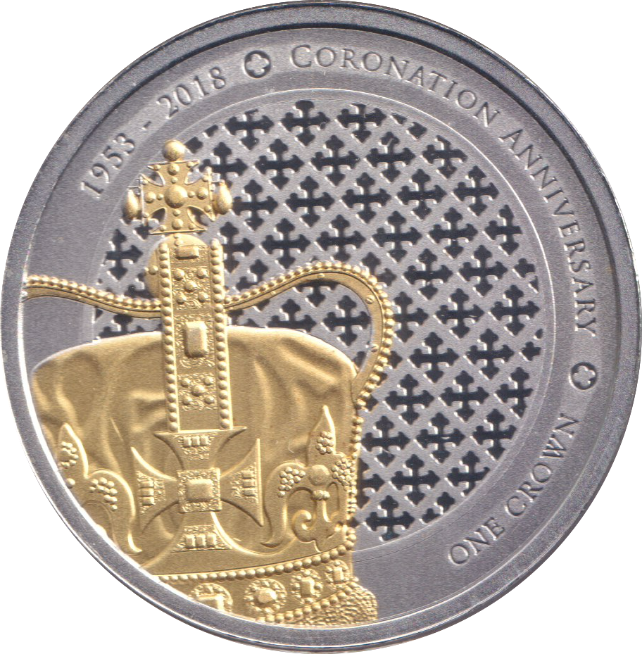 2018 CORONATION ANNIVERSARY SILVER PLATED FIVE POUND TRISTAN DA CUNHA
