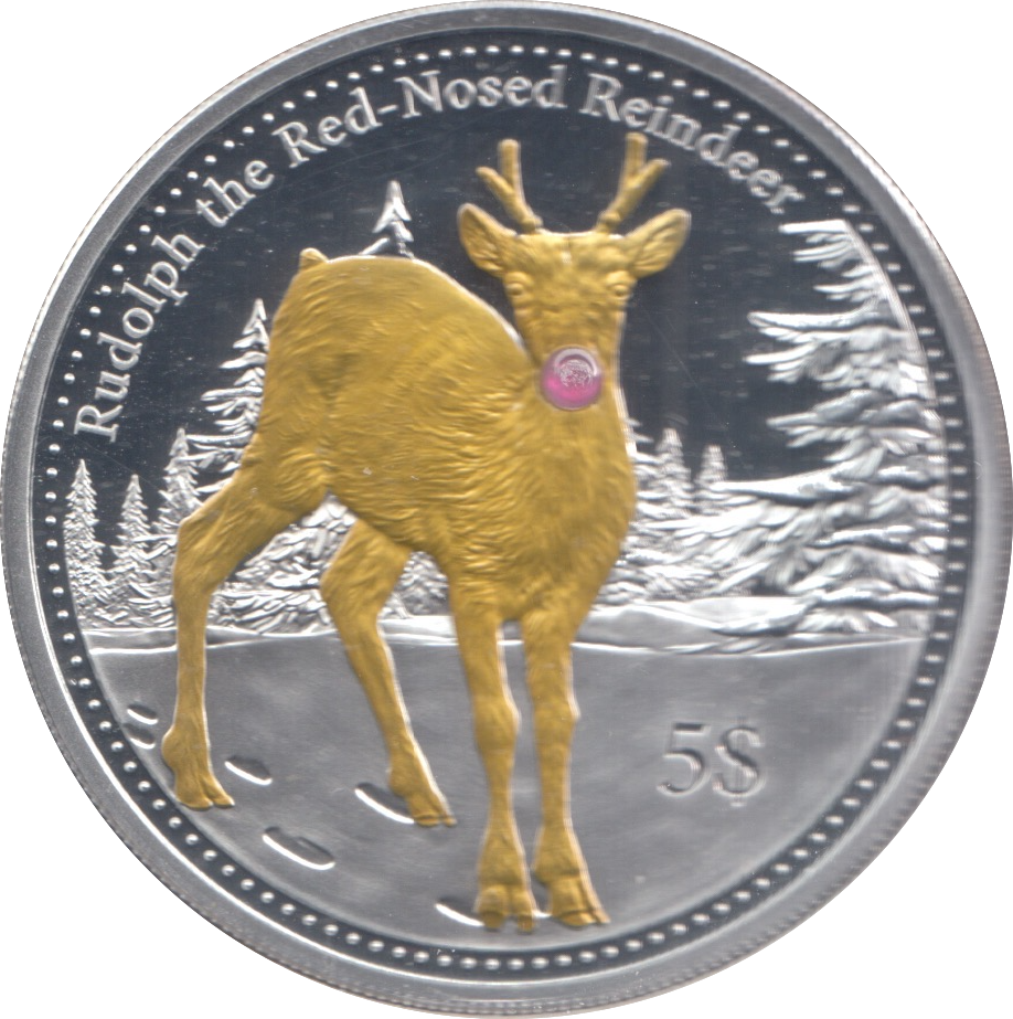 2014 SILVER PROOF RUDOLPH 5 DOLLARS CHRISTMAS ISLAND