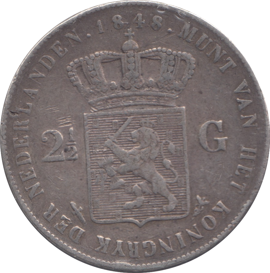 1848 SILVER NETHERLANDS 2 1/2 GULDEN