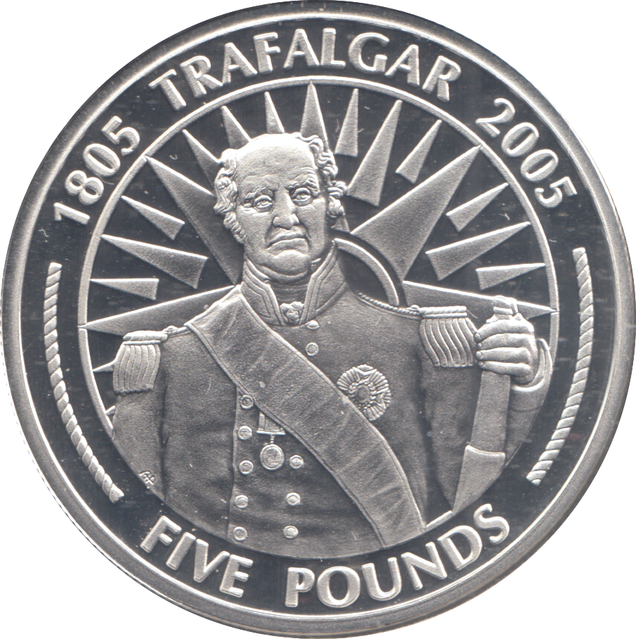 2005 SILVER PROOF TRAFALGAR FIVE POUNDS GIBRALTAR