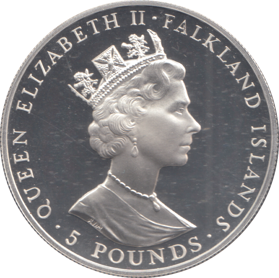 1992 SILVER PROOF FIVE POUND FALKLAND ISLANDS