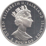 1992 SILVER PROOF FIVE POUND FALKLAND ISLANDS