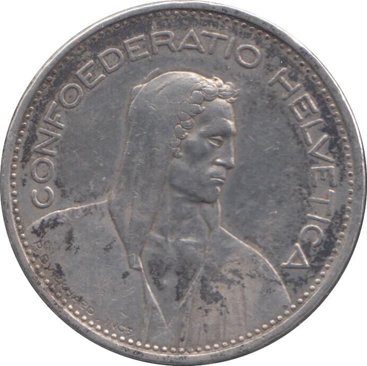 1937 SILVER SWITZERLAND 5 FRANC