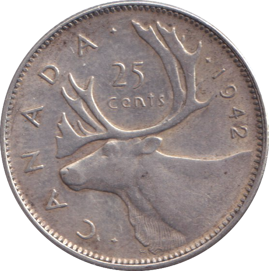 1942 SILVER 25 CENT CANADA