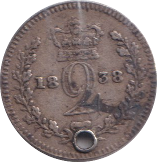 1838 TWOPENCE ( VF ) HOLED