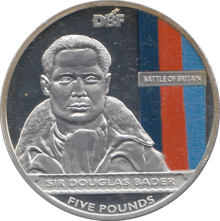 2010 SILVER PROOF FIVE POUNDS SIR DOUGLAS BADER
