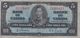 1937 FIVE DOLLARS CANADA BANKNOTE REF-1781