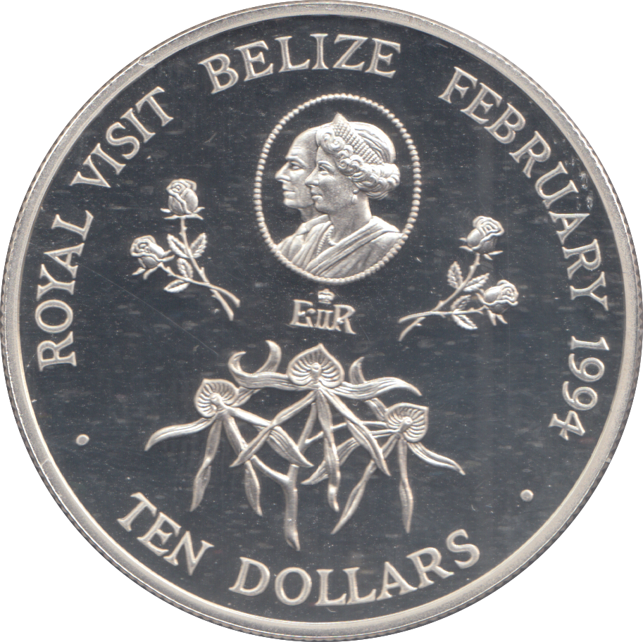1994 SILVER PROOF BELIZE ROYAL VISIT TEN DOLLARS