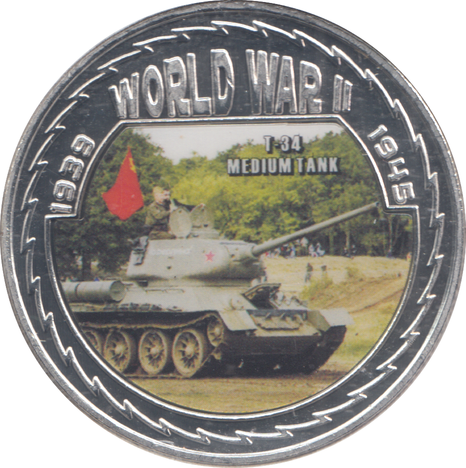 2019 SILVER PLATED WORLD WAR II COMMEMORATIVE COIN T 34 MEDIUM TANK