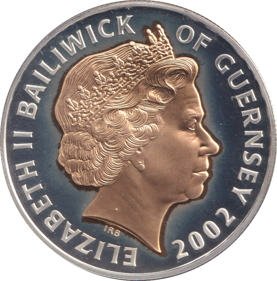 2002 SILVER PROOF FIVE POUNDS GUERNSEY