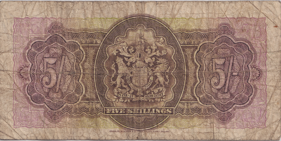 1937 FIVE SHILLINGS BERMUDA BANKNOTE REF-1763