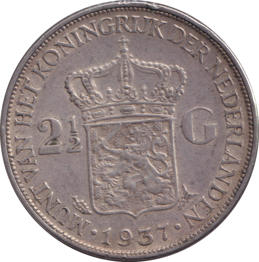 1937 SILVER 2 1/2 GULDEN NETHERLANDS