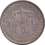 1937 SILVER 2 1/2 GULDEN NETHERLANDS
