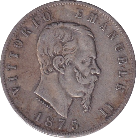 1875 SILVER 5 LIRA ITALY