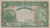 1953 FOUR SHILLINGS BAHAMAS BANKNOTE REF-1820