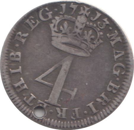 1713 HOLED MAUNDY FOURPENCE ( VF )