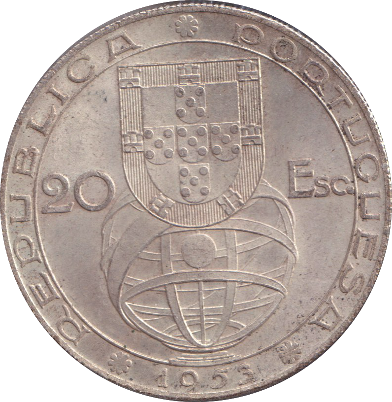 1953 SILVER 20 ESCUDOS PORTUGAL