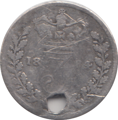 1864 HOLED THREEPENCE ( NF )
