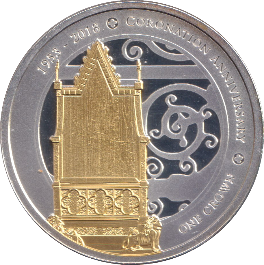2018 CORONATION ANNIVERSARY SILVER PLATED FIVE POUND TRISTAN DA CUNHA