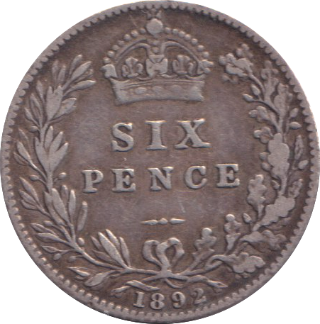 1892 SIXPENCE ( GF )