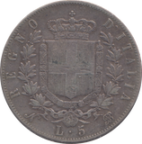 1865 SILVER ITALY 5 LIRA