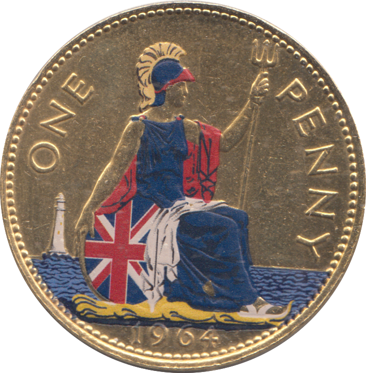 1964 COLOURED PENNY ( AUNC )