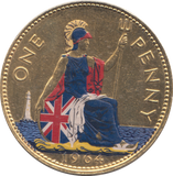1964 COLOURED PENNY ( AUNC )