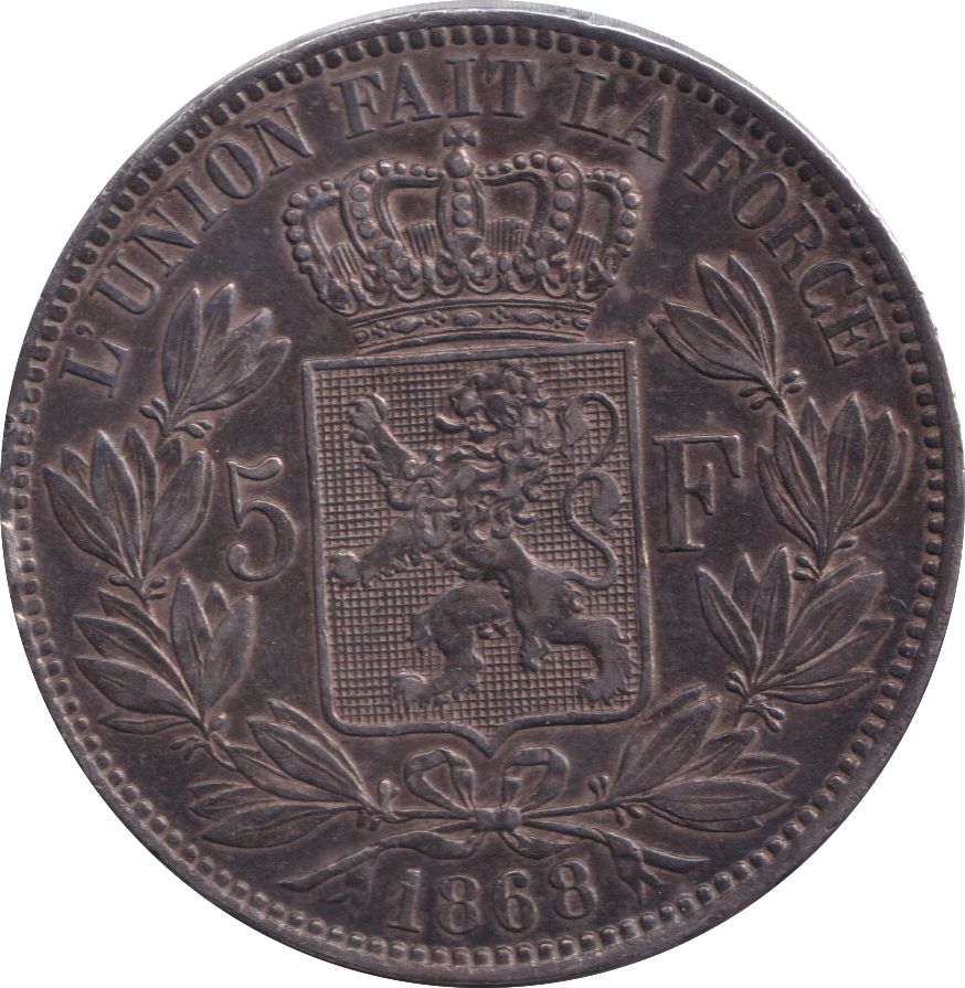 1868 SILVER 5 FRANC BELGIUM