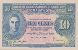 1941 TEN CENTS MALAYA BANKNOTE REF-1832