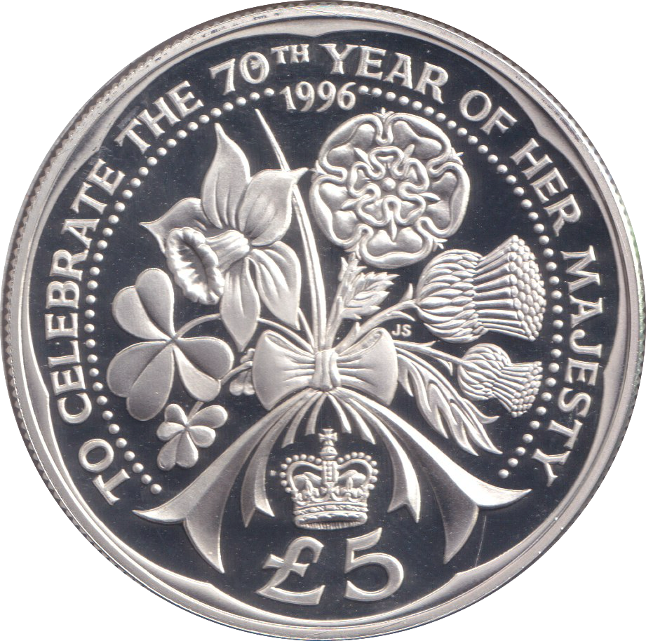 1996 SILVER PROOF FIVE POUNDS ALDERNEY
