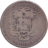 1911 SILVER 5 BOLIVARES VENEZUELA