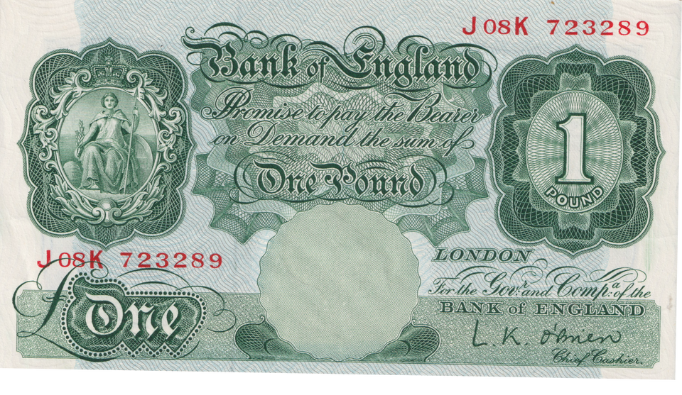 ONE POUND BANKNOTE BANK OF ENGLAND O'BRIEN £1-214