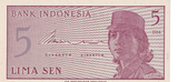 1964 INDONESIA 5 SEN BANKNOTE REF-1853