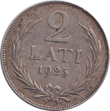 1923 SILVER TWO LATI LATVIA