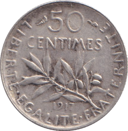 1917 SILVER 50 CENTIMES FRANCE