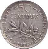 1917 SILVER 50 CENTIMES FRANCE