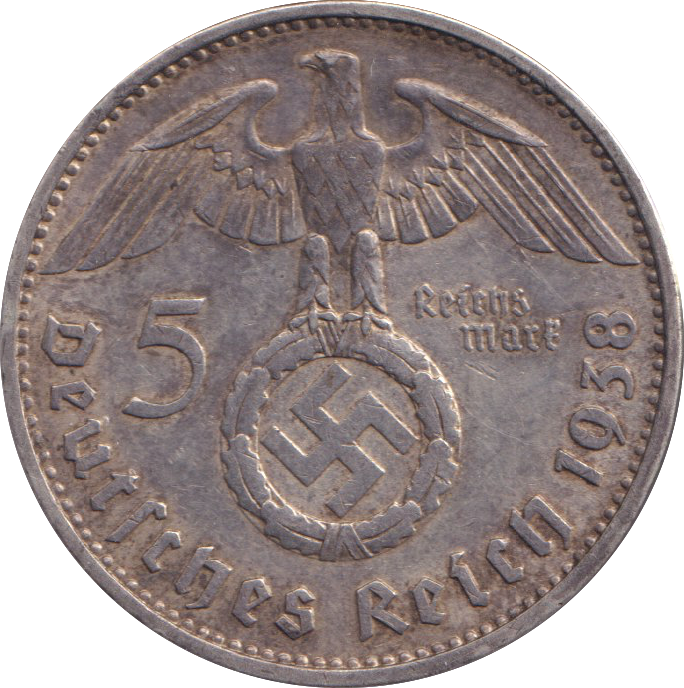 1938 SILVER 5 REICHSMARKS GERMANY