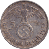 1938 SILVER 5 REICHSMARKS GERMANY