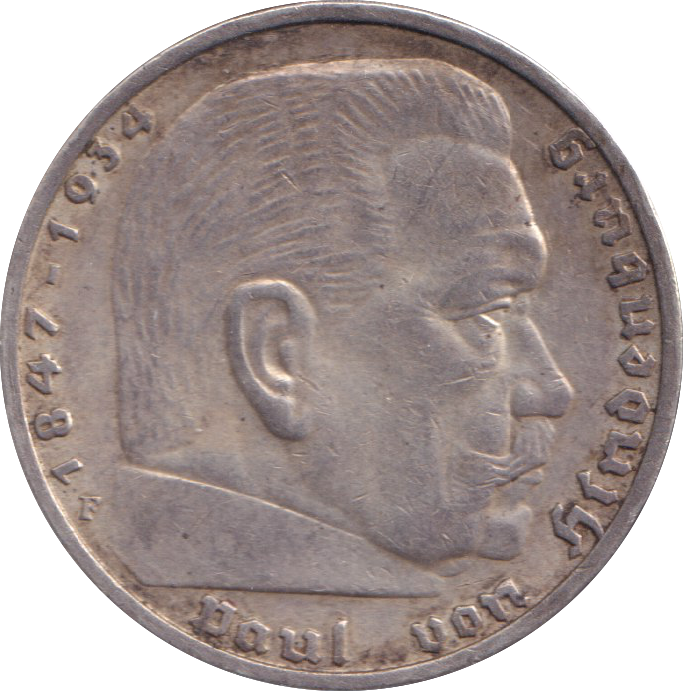 1938 SILVER 5 REICHSMARKS GERMANY