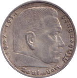 1938 SILVER 5 REICHSMARKS GERMANY