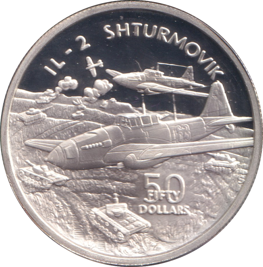 1991 SILVER PROOF FIFTY DOLLARS IL 2 SHTURMOVIK