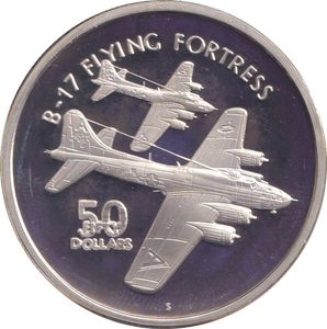 1991 SILVER PROOF FIFTY DOLLARS B17 FLYING FORTRESS