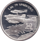 1991 SILVER PROOF FIFTY DOLLARS S.M. 79 SPARVIERO