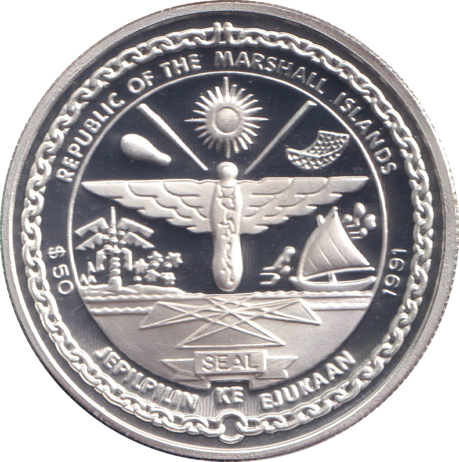 1991 SILVER PROOF FIFTY DOLLARS S.M. 79 SPARVIERO